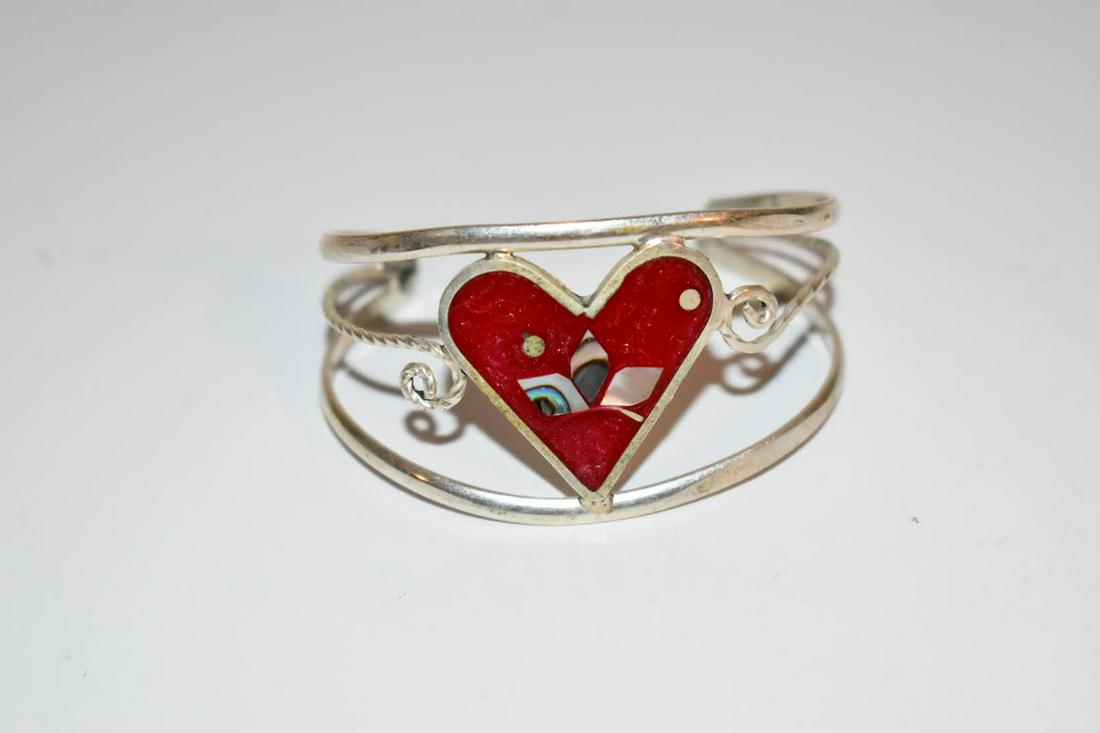 vintage sterling silver alpaca heart cuff bracelet 5.5" (1 of 4)