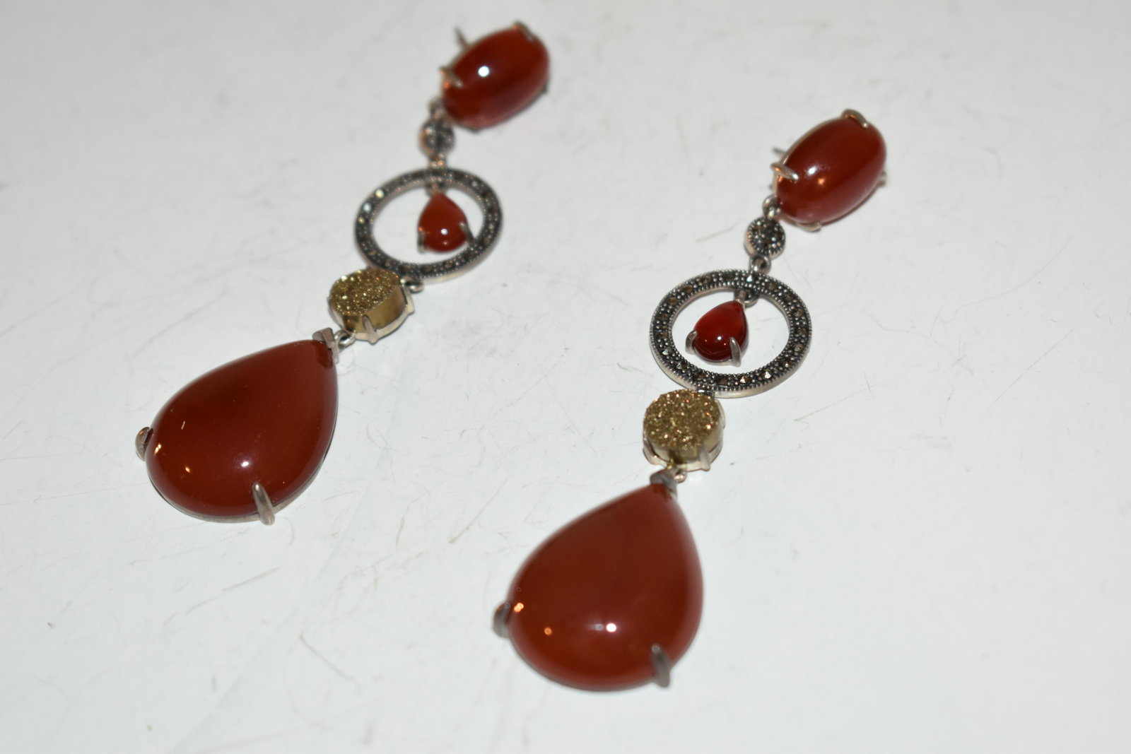 Vintage Sterling silver tourmaline marcasite Earrings: Vintage Sterling silver tourmaline marcasite Earrings Please view all photos as they are part of the description and condition of this Item, Feel free to contact me with questions or picture requests!