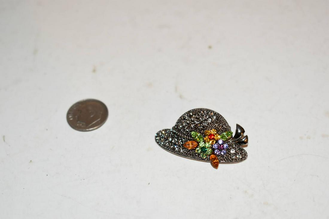 Vtg Signed Labella Rhinestone Hat 1.5â€ Brooch Green Orange Pink Purple Flowers (1 of 4)