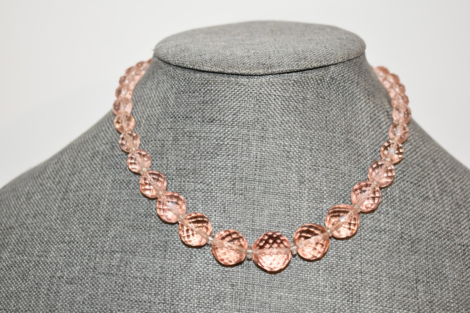 Vintage pink glass beaded choker Necklace 15": Vintage pink glass beaded choker Necklace 15" Please view all photos as they are part of the description and condition of this Item, Feel free to contact me with questions or picture requests! Used It