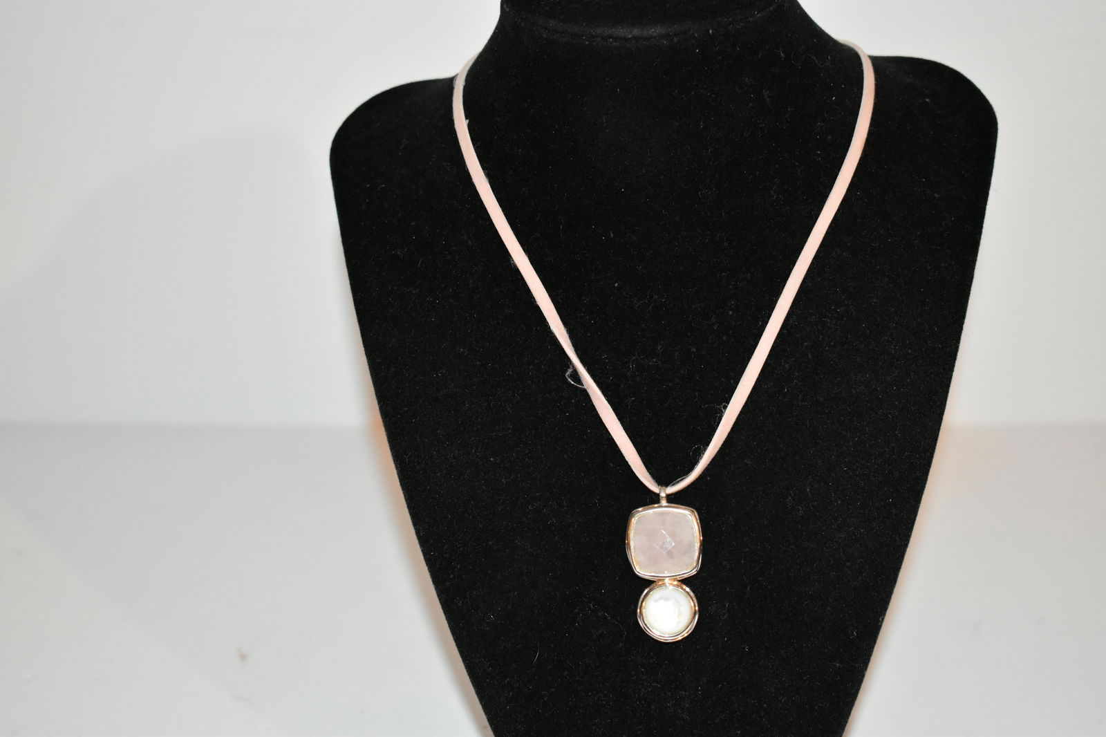 Vintage sterling silver pink jadeite chain pendant 16" (1 of 4)