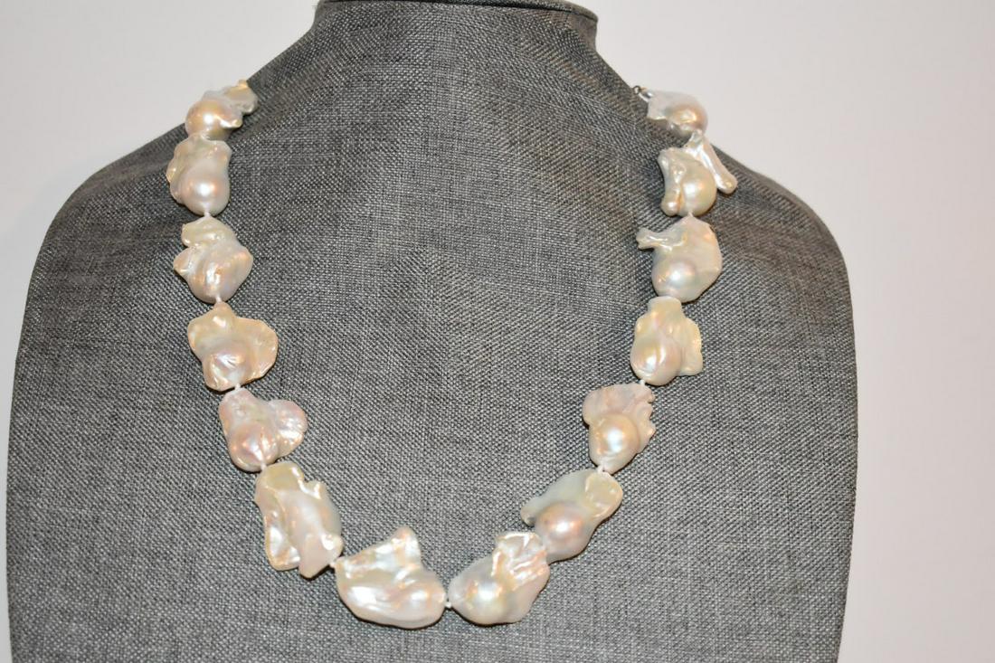 Vintage sterling silver Large Keshi Pearl Necklace 20" (1 of 4)