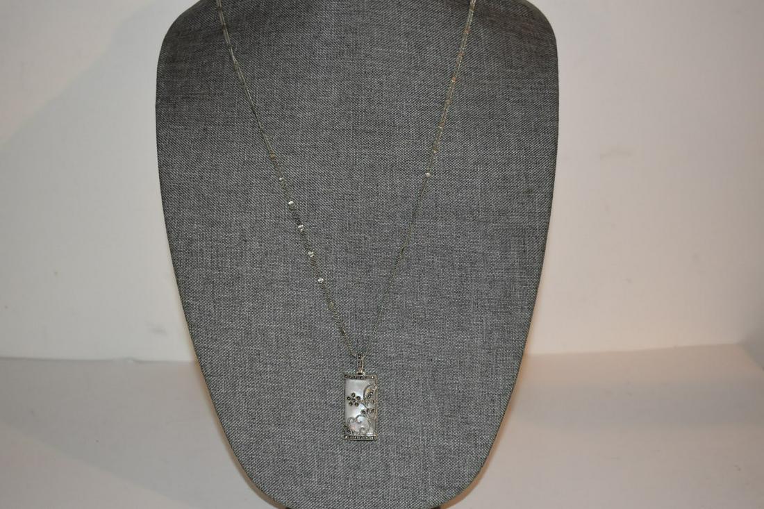 Vintage Sterling Silver Marcasite Mother of Pearl Long Necklace 30 inch: Vintage Sterling Silver Marcasite Mother of Pearl Long Necklace 30 inch Please view all photos as they are part of the description and condition of this Item, Feel free to contact me with questions or