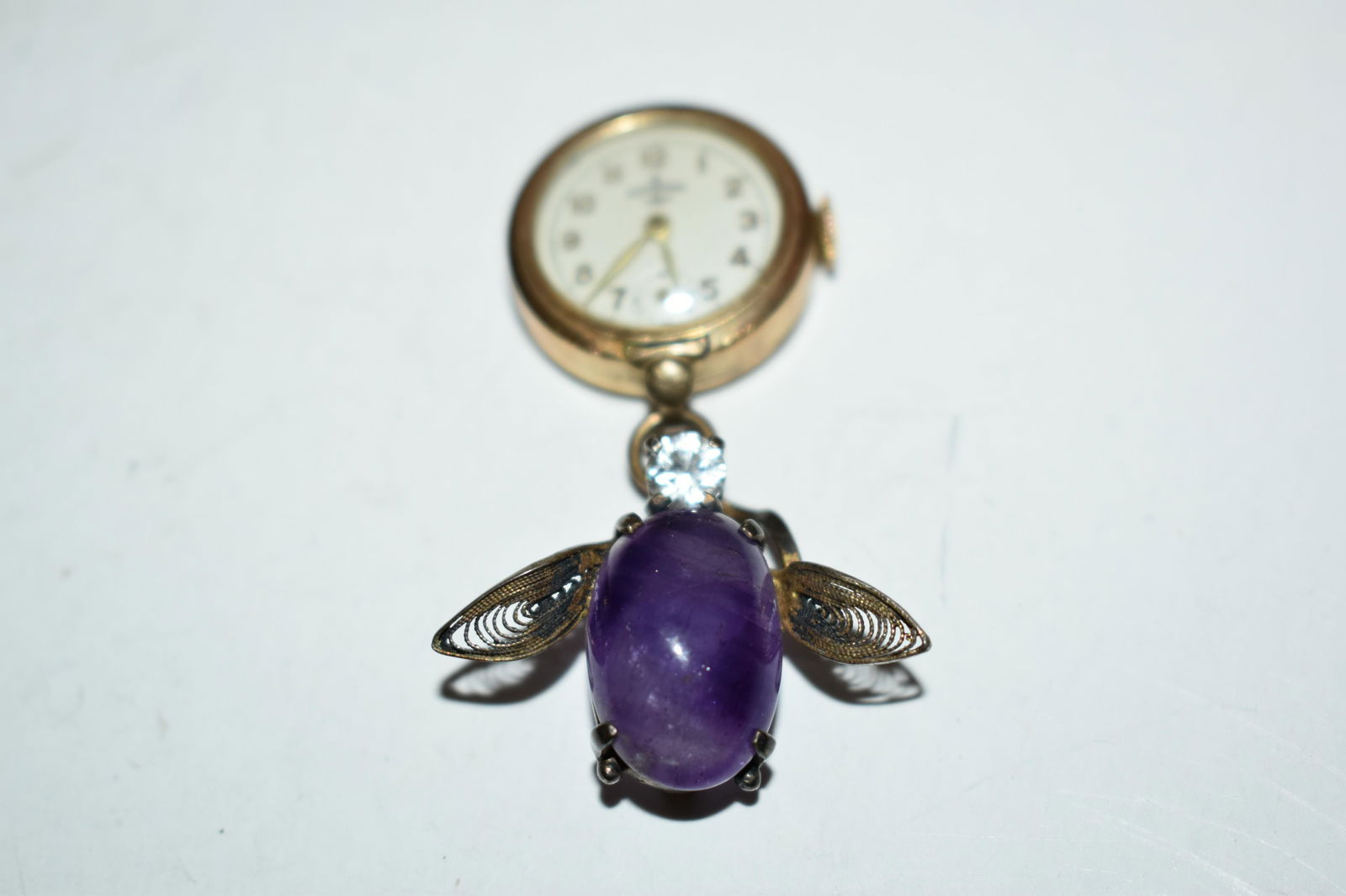 Vintage Normandie Anchor Watch Bee Bug Amethyst Brooch 10K Gold-filled WW2 Era works (1 of 5)