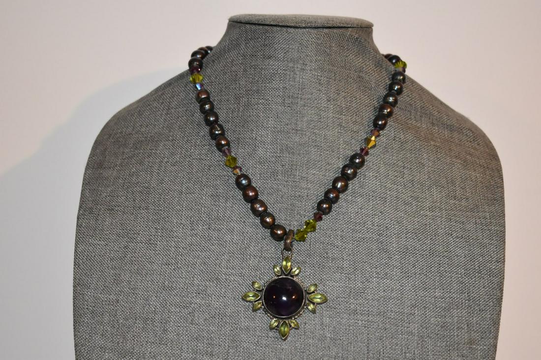 Vintage Amethyst beaded sterling silver Necklace 18" (1 of 4)