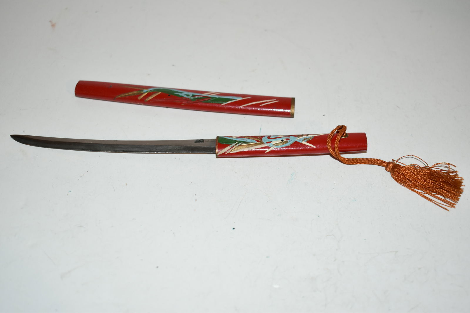 Vintage Japan Miniature Samurai Sword Katana Letter Opener Lacquer Wood Sheath (1 of 4)