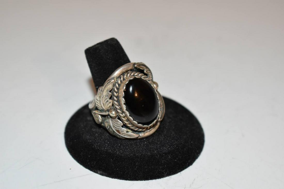 vintage sterling silver onyx lg ring sz 12 15 grams (1 of 5)