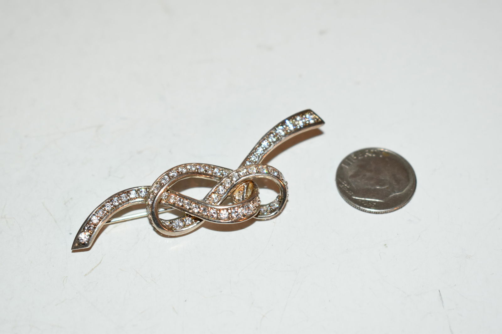 Vintage Sterling Silver rhinestone bow brooch 2 1/2" (1 of 3)