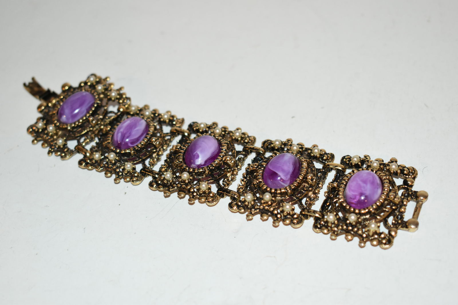 Vintage purple brass bracelet 7" (1 of 3)