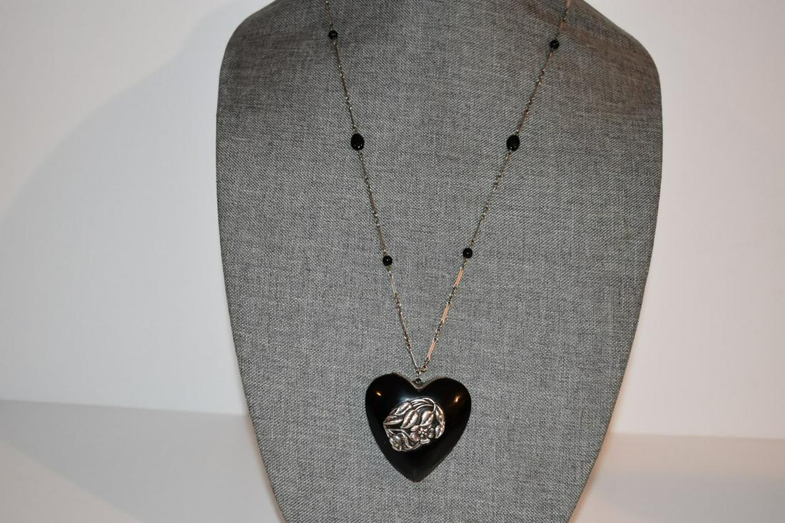 vintage sterling silver onyx large heart pendant necklace 26" 2 1/4" x 2 1/4" 75 grams (1 of 5)