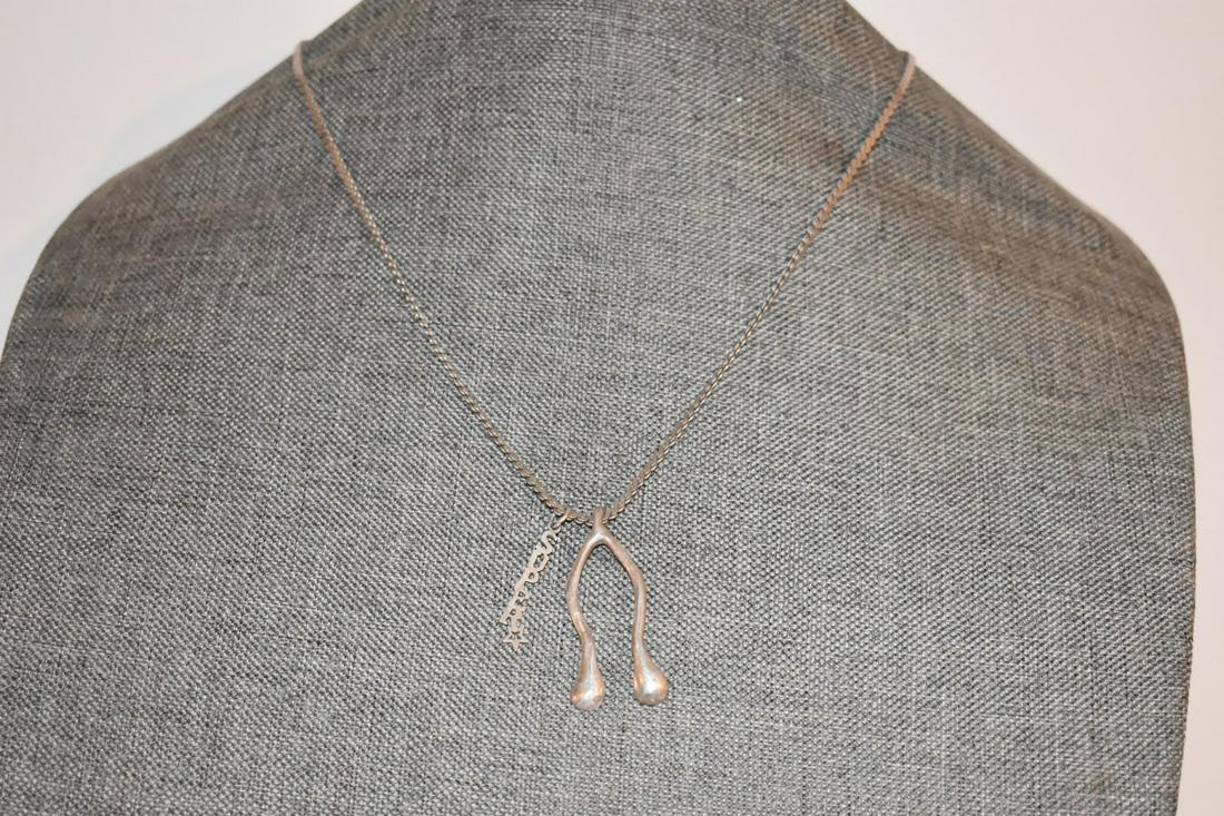 vintage sterling silver wishbone snuff spoon pendant necklace 20" (1 of 4)