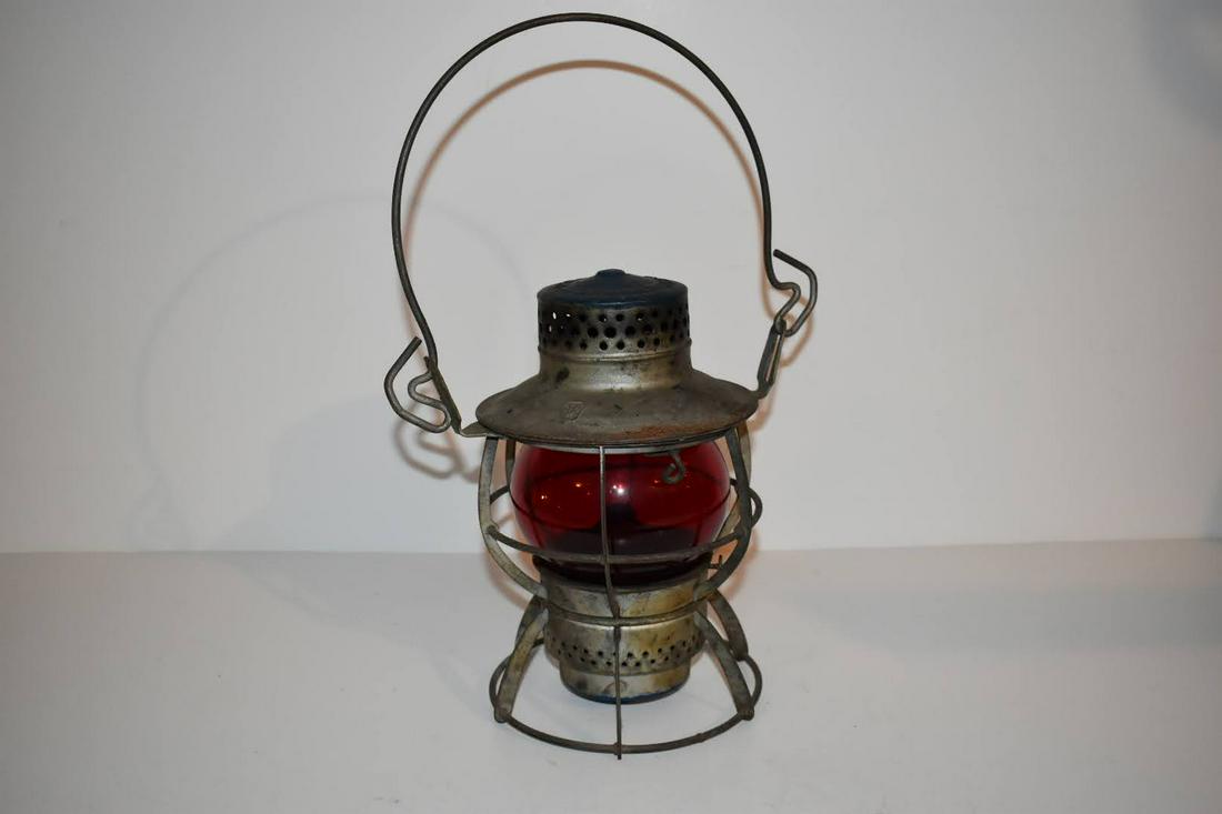 vintage Dressel Arlington N.J. Penn RR Railroad Lantern w- Red Glass Globe nice!!! (1 of 6)