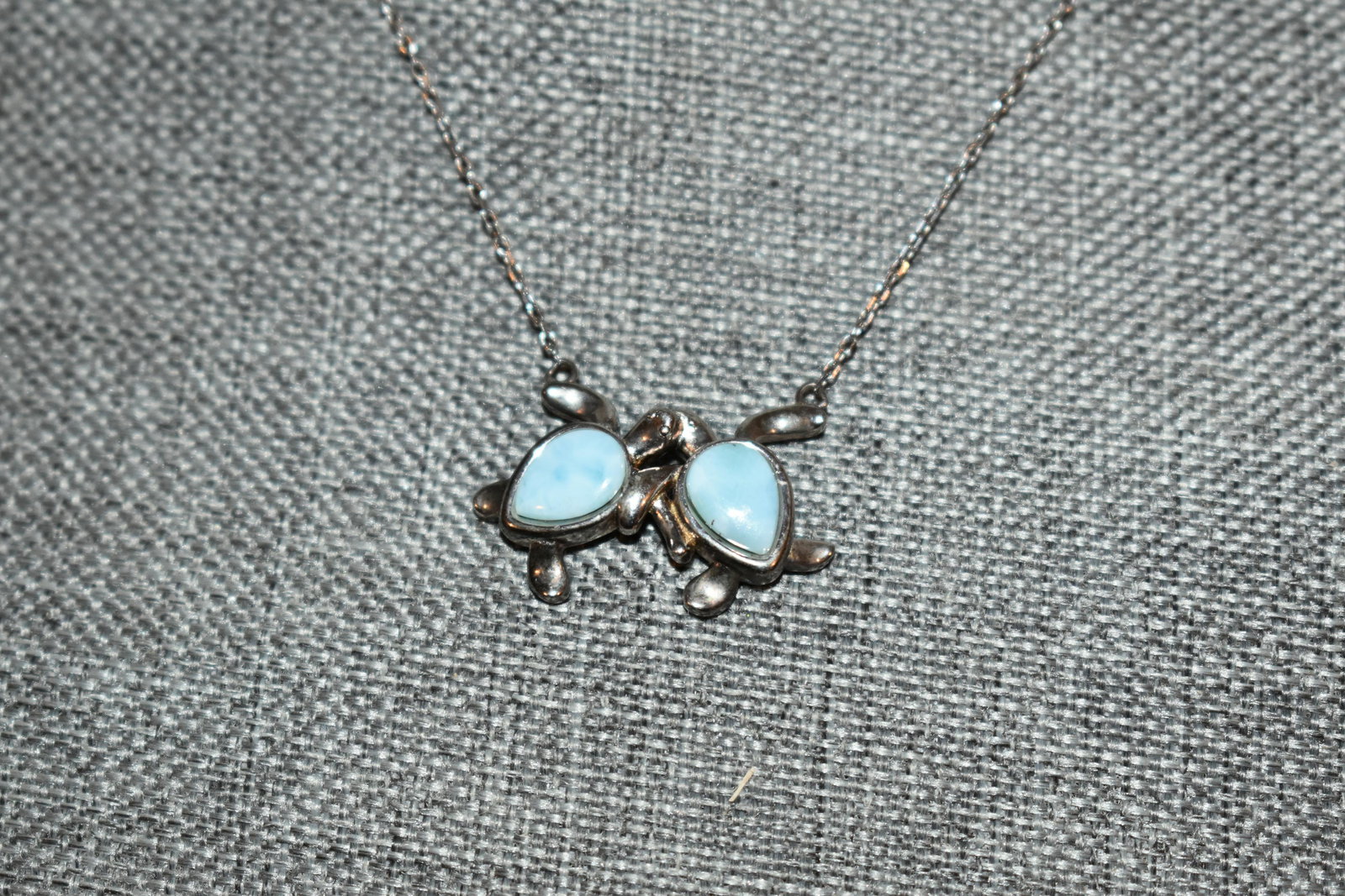 Vintage sterling silver Larimar Blue turtle necklace 16" (1 of 4)