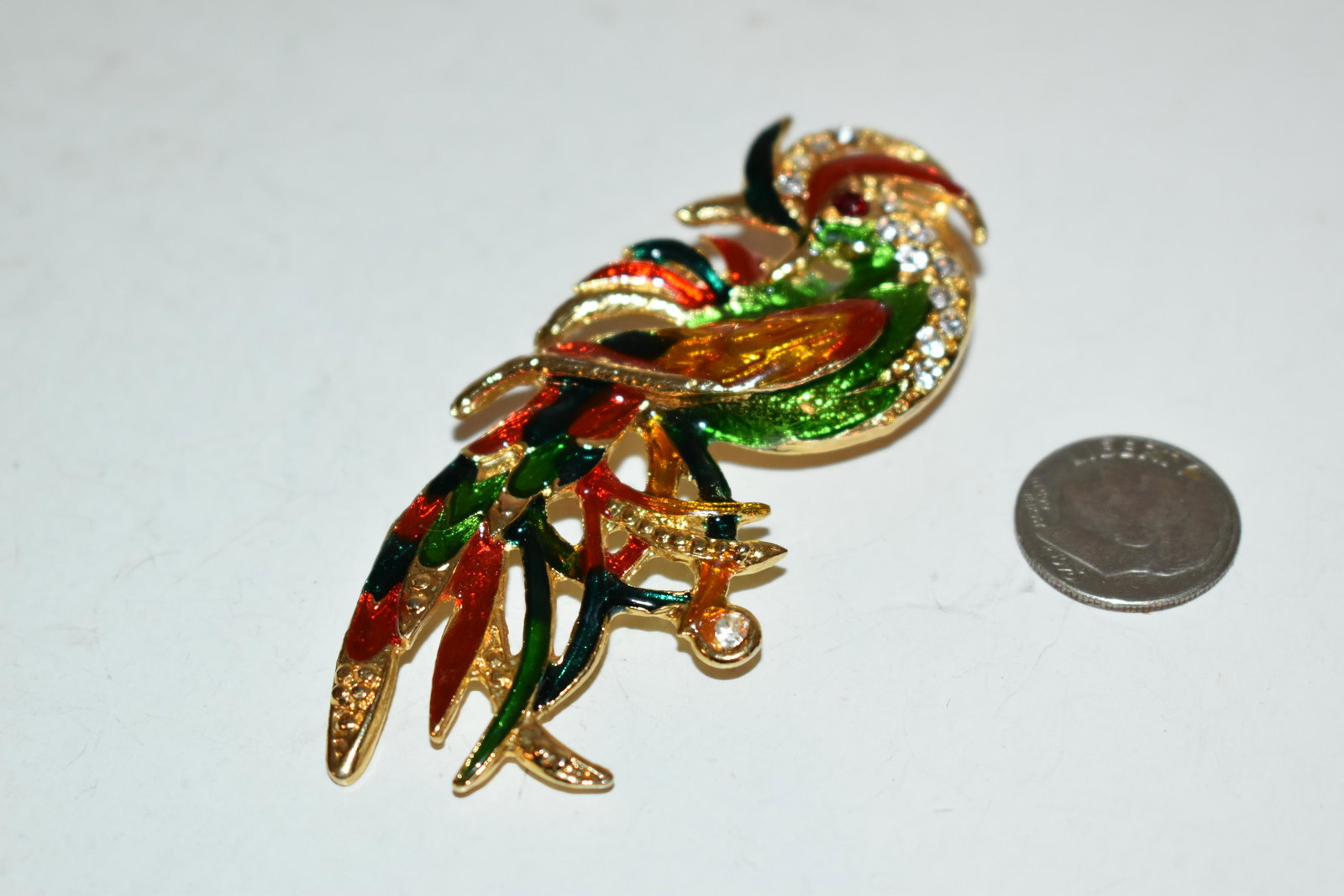 Vintage Bonetto Large Rhinestone Enamel Bird Pin Brooch (1 of 4)