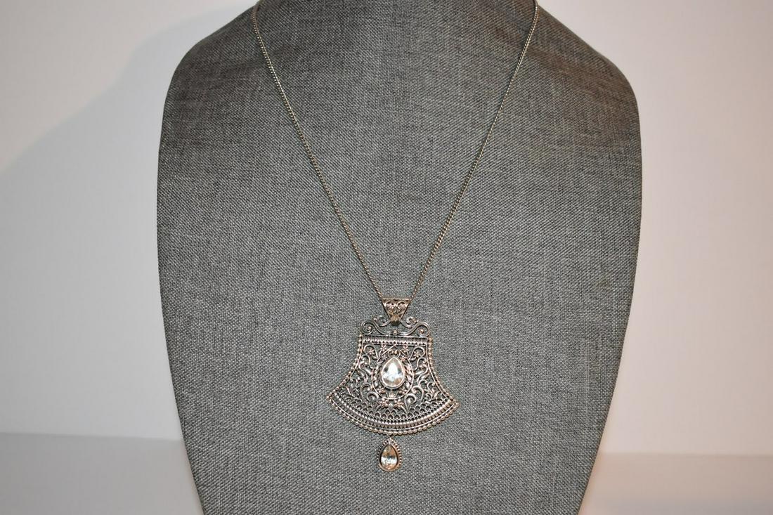 vintage sterling silver large gemstone pendant necklace 24" 35 grams (1 of 5)