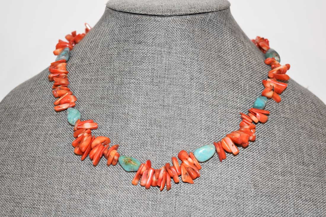 vintage navajo coral turquoise sterling silver necklace 18" tested (1 of 4)