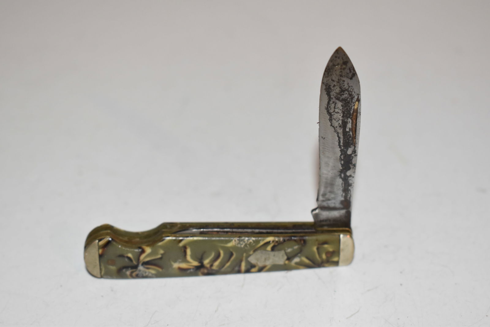 Vintage Imperial Prov.USA Army Green Marble 2 Blade Pocket Knife (1 of 4)