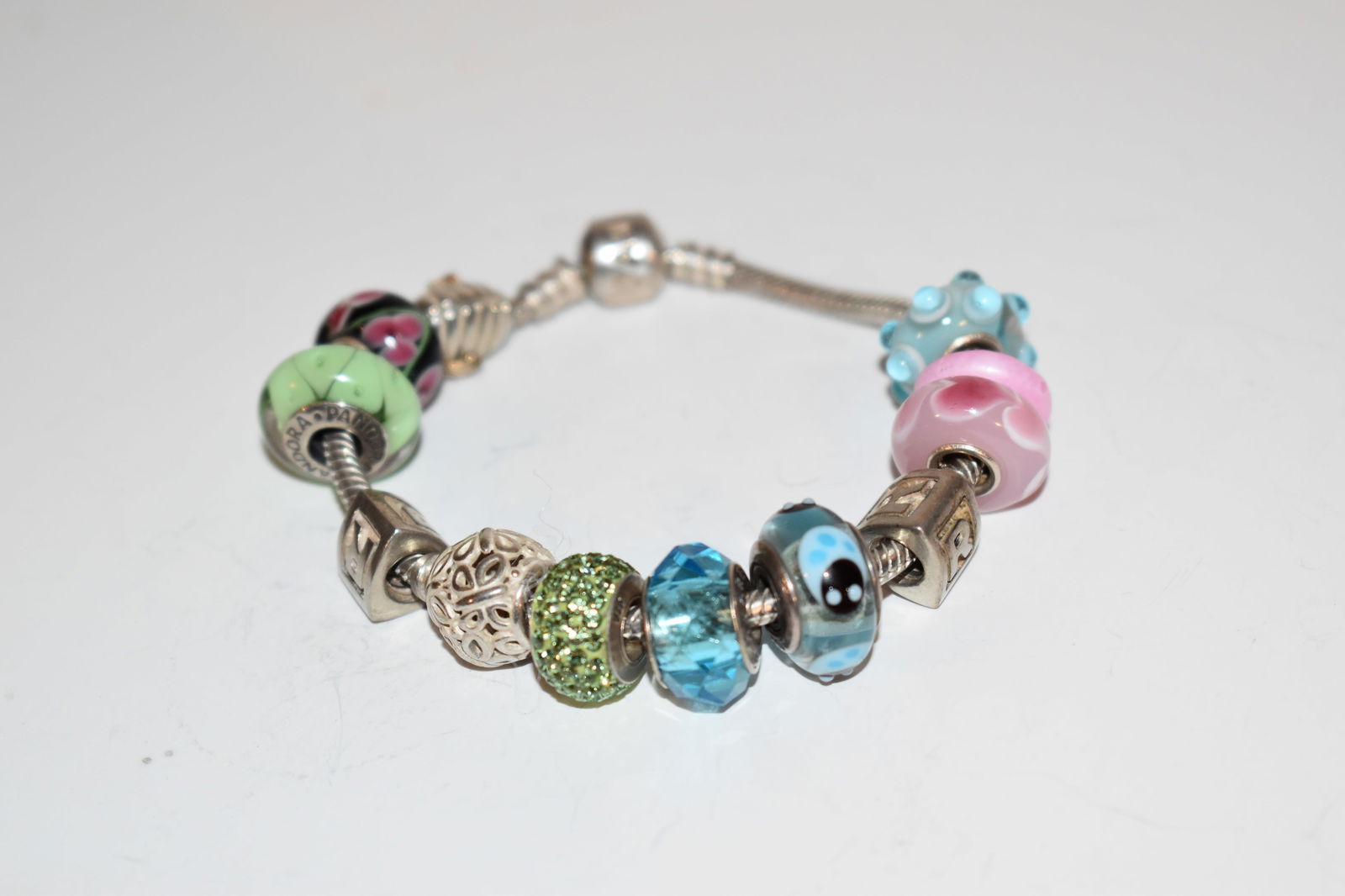 Authentic Pandora Sterling Silver Bracelet With 12 Charms 7.5" (1 of 3)