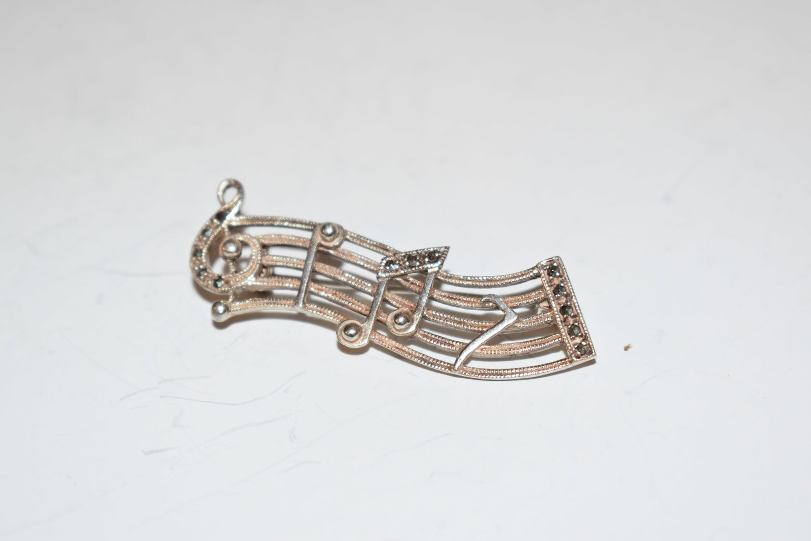 Vintage Music Notes Sterling Silver Marcasite Brooch Pin Signed W (1 of 4)