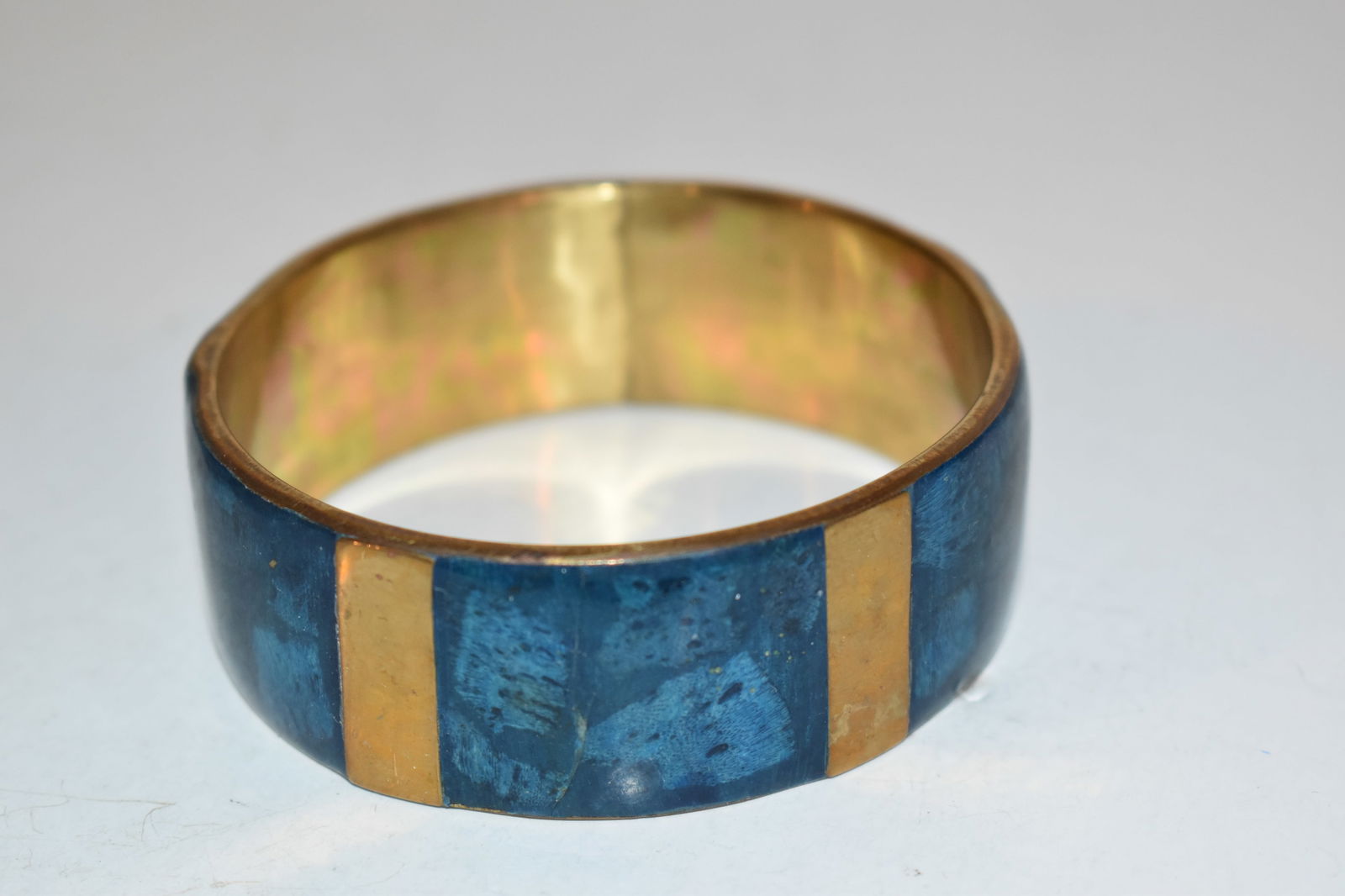 Vintage brass blue stone Bracelet 7" (1 of 3)