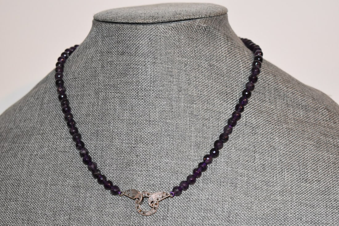 Vintage Amethysts Bead sterling silver marcasite Necklace pendant 18" (1 of 4)