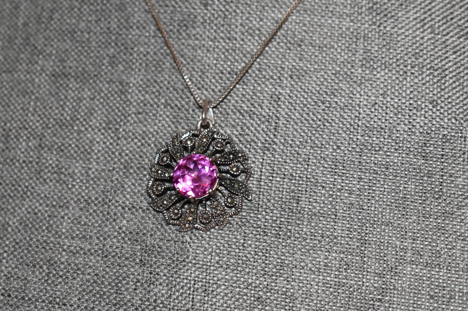 Vintage Sterling Silver Pink Sapphire Floral Necklace tested 18" (1 of 5)