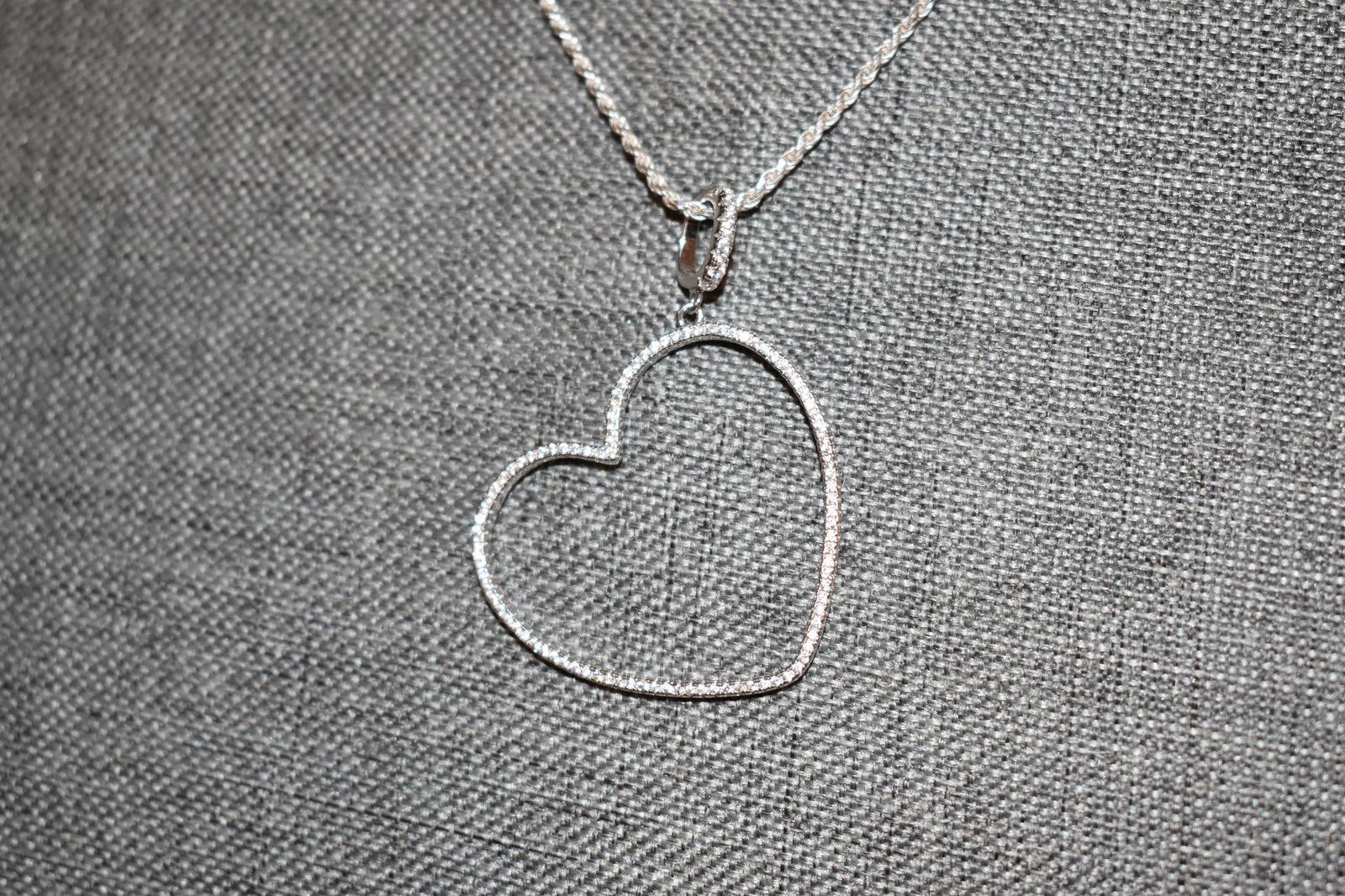 Vintage Sterling Silver heart pendant rope chain Necklace 19" rhinestone (1 of 4)