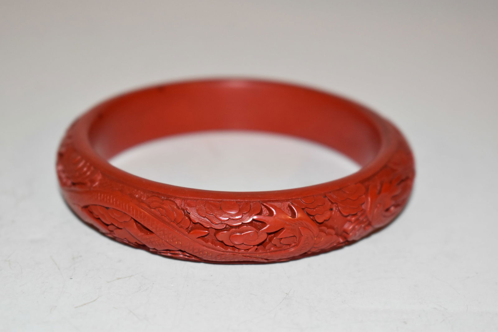Antique Carved Cinnabar Chinese Bracelet Dragon 7" (1 of 4)