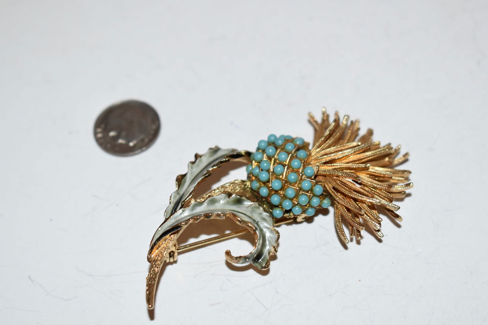 Super Rare Vintage Coro Bursting Blue Pineapple Green Leaf 3" Brooch Pin (1 of 4)
