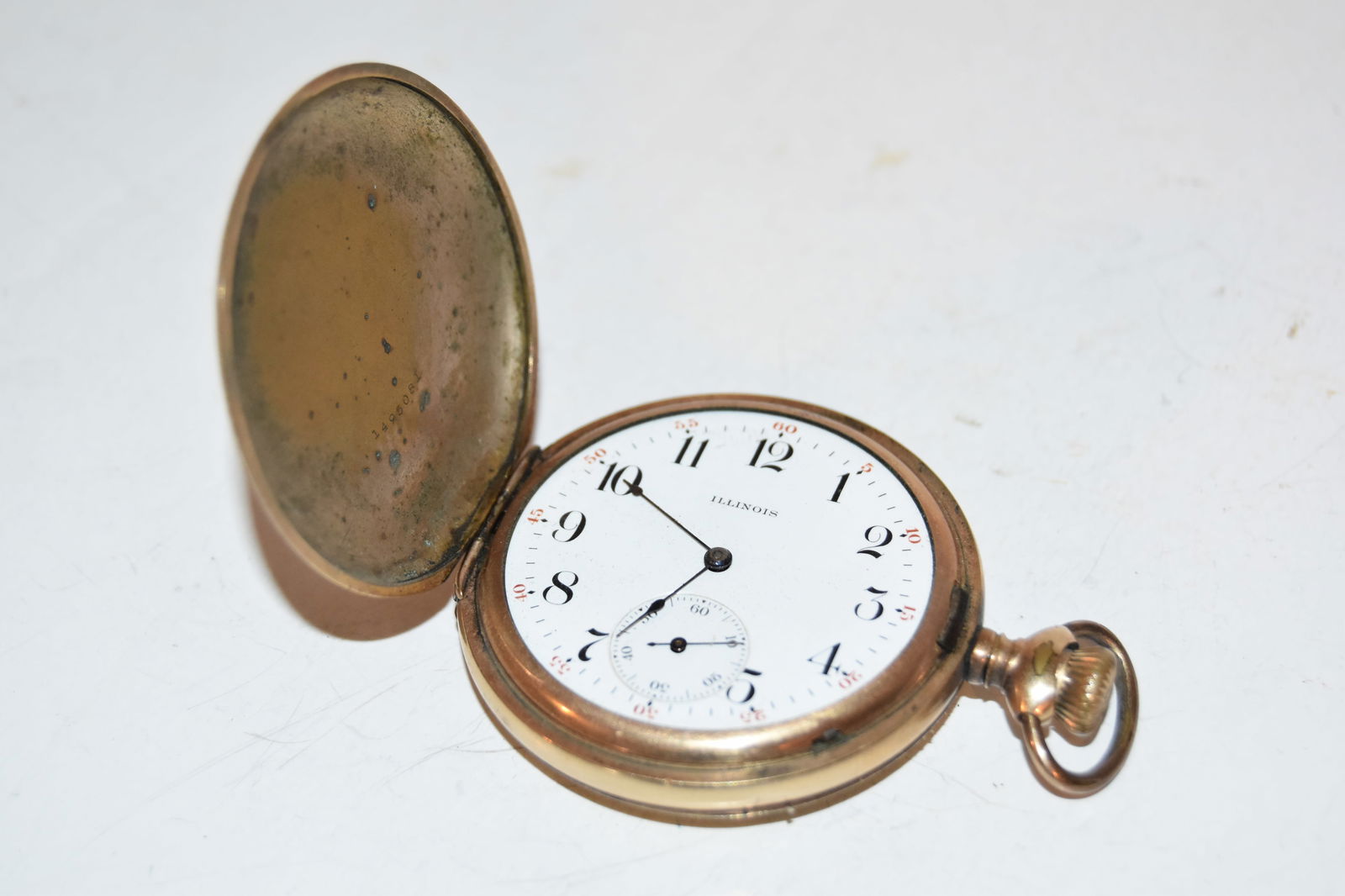 Vintage Illinois Open Face Pocket Watch Yellow Gold Filled Case Not Running missing crystal (1 of 5)