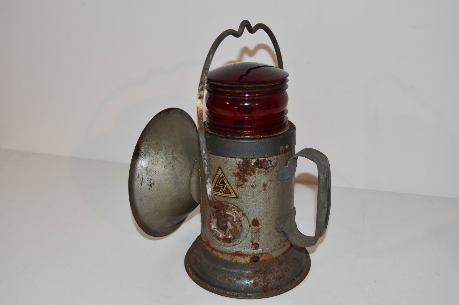 Vintage Railroad Lantern/Lamp Delta Electric Company Rare Red Globe top (1 of 3)