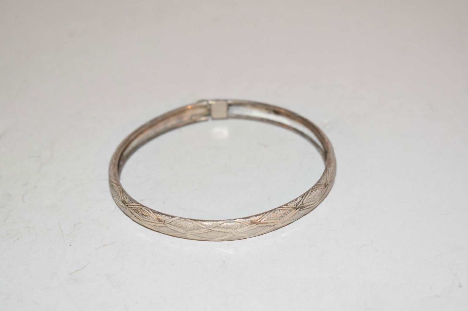 Sterling Silver Hinged Etched Bangle Bracelet Security Chain Signed FAS 6" (1 of 3)