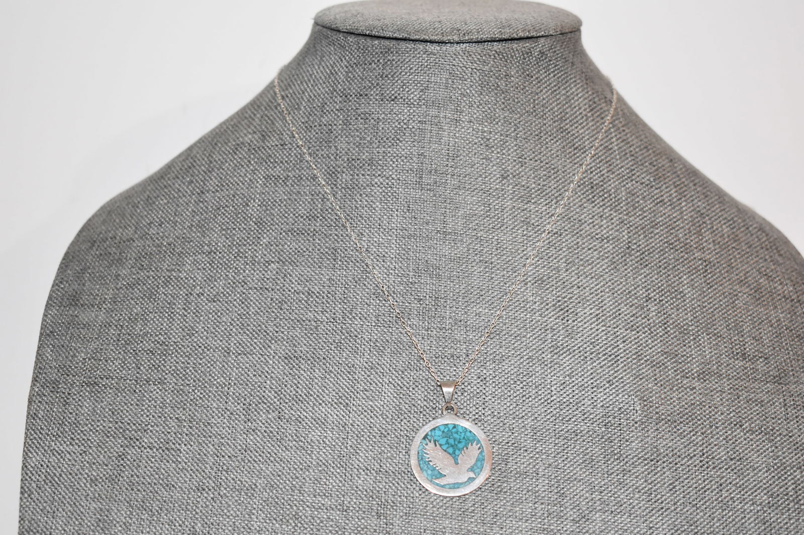 Signed ATI Mexico Vintage Necklace Sterling 925 Malachite bird 18" (1 of 4)