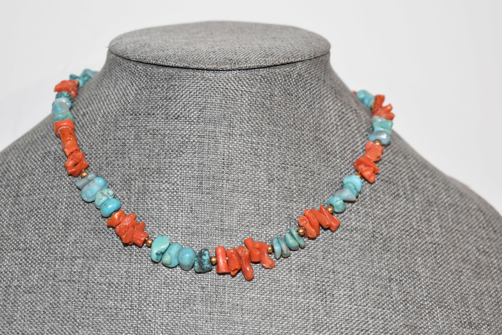 14k coral Turquoise bead necklace 16" (1 of 4)