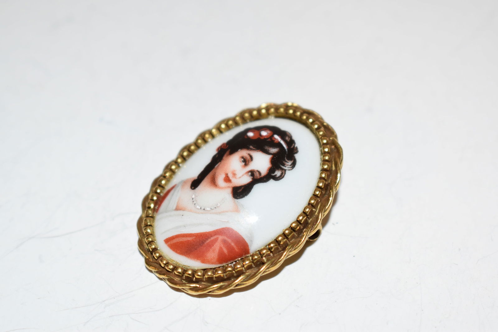 Vintage Porcelain Hand-Painted Portrait Brooch (1 of 3)