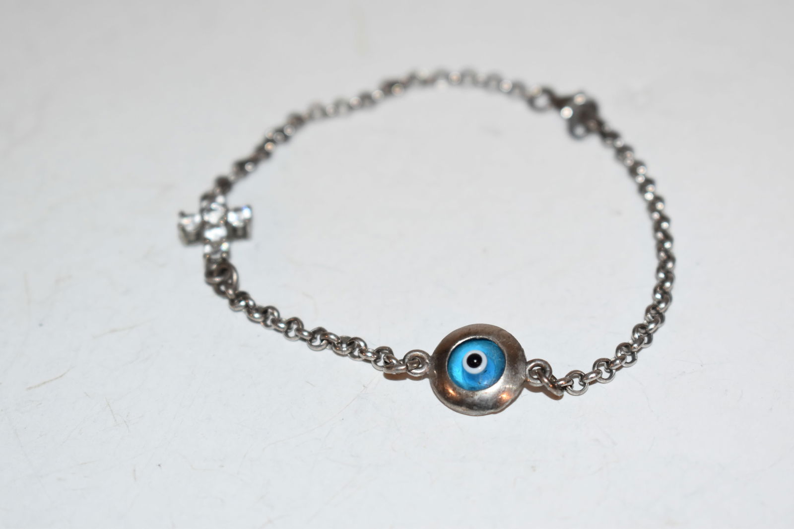 Vintage 925 sterling silver evil eye cross bracelet 8" (1 of 3)