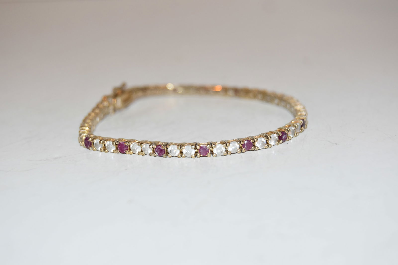 Vintage Sterling Silver Gemstone Link tennis Bracelet 8 " (1 of 4)