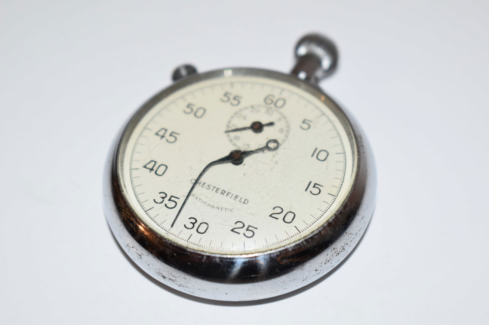 Vintage Chesterfield Swiss Made Mechanical Wind Up Pocket Stopwatch works!!! Bent big hand (1 of 4)
