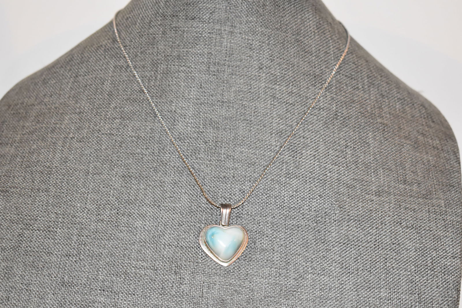 Vintage Solid Sterling Silver 925 Larimar Gemstone heart Pendant Necklace 18" (1 of 4)