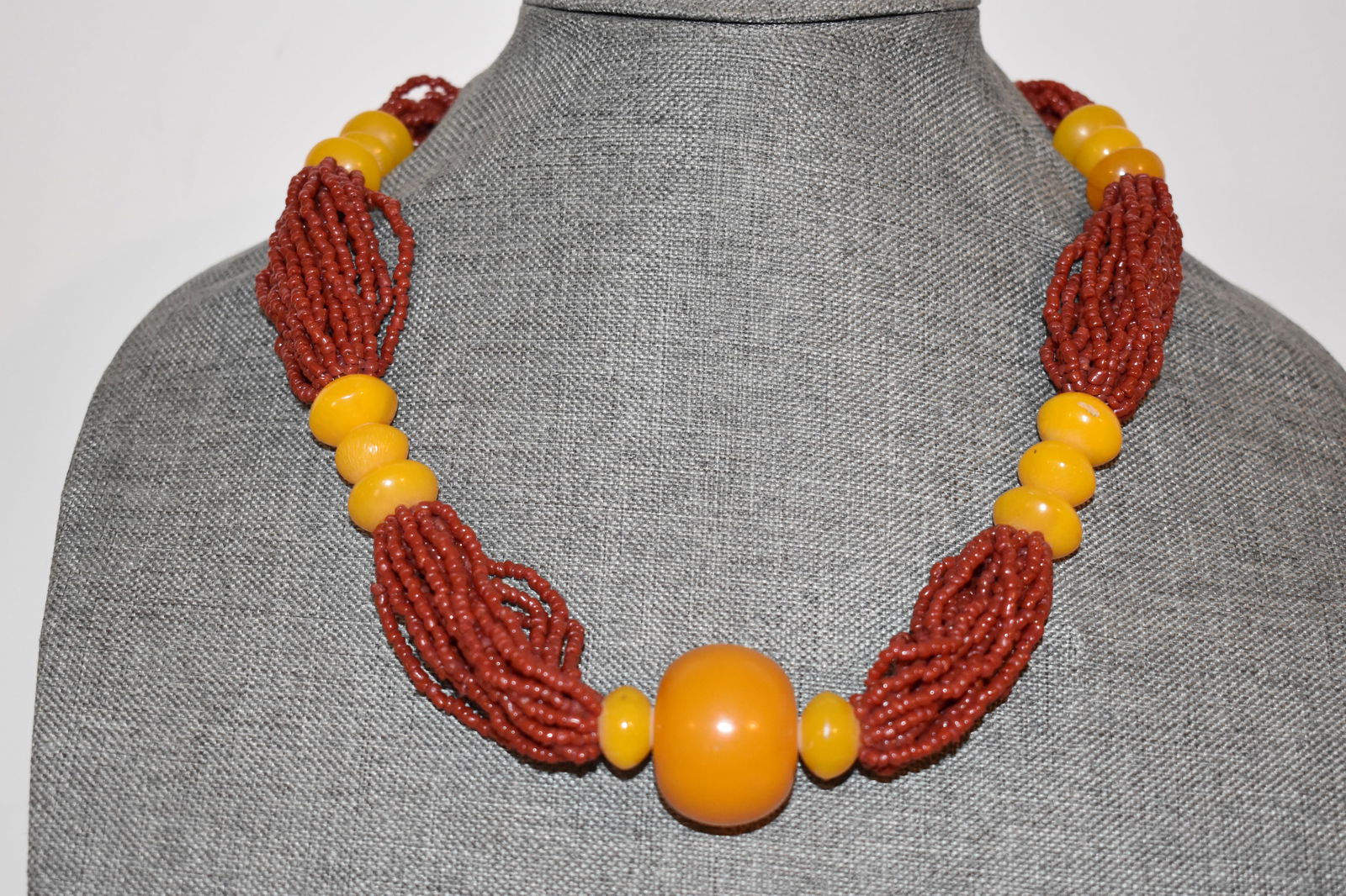 Vintage Coral Amber Native American beaded Strand Necklace 24" Tested 120 grams (1 of 4)