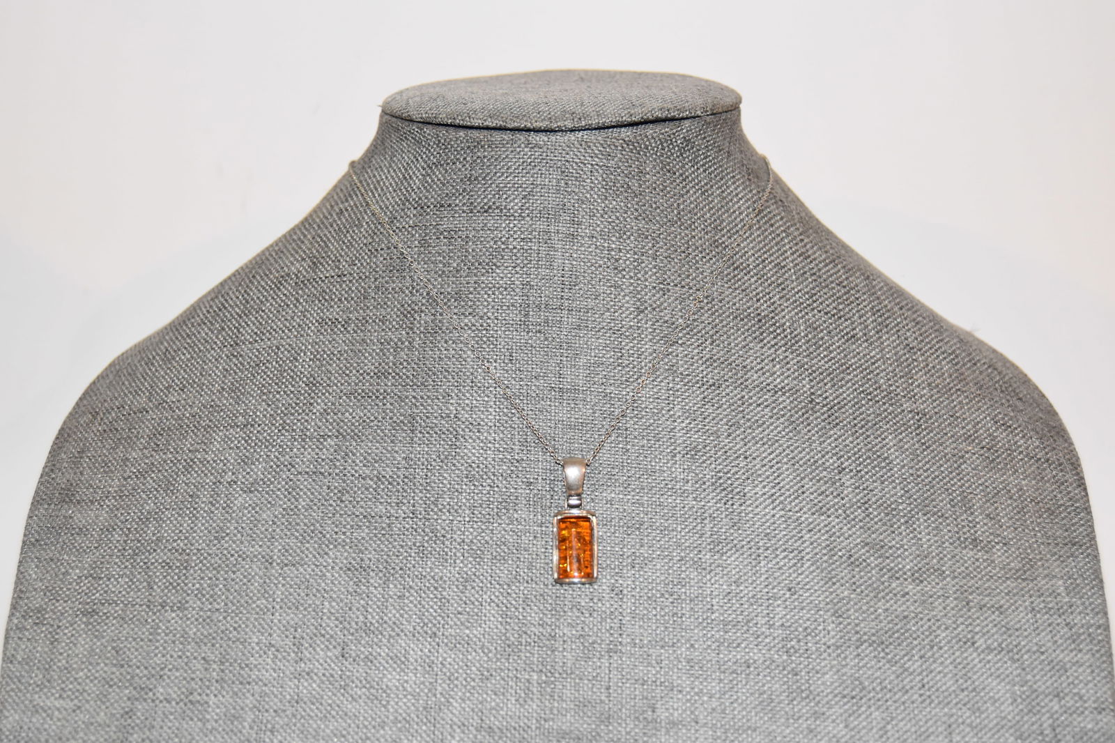 Vintage Sterling Silver amber pendant Necklace 15" (1 of 4)