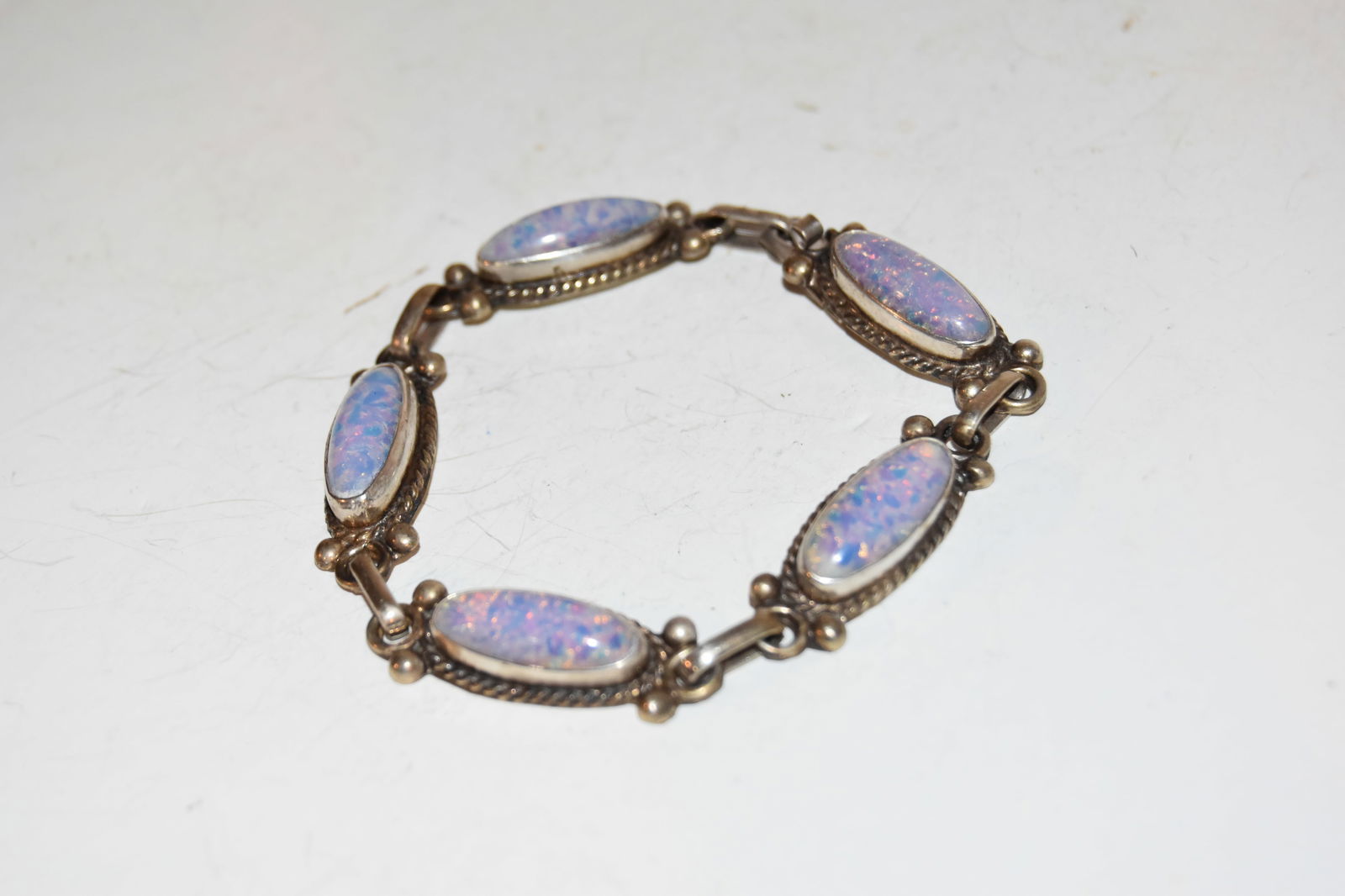 vintage mexico opal sterling silver bracelet 8" (1 of 4)