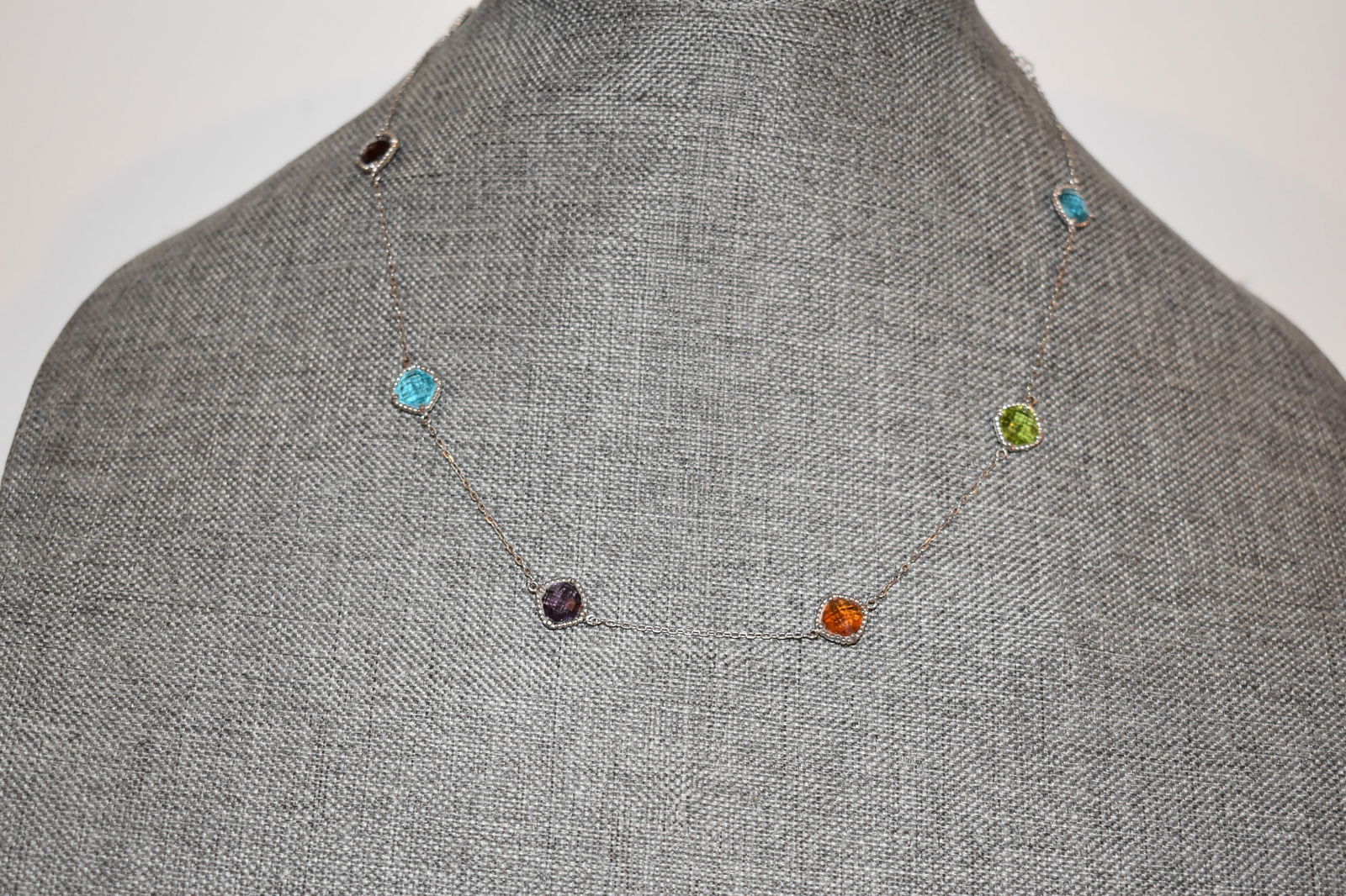 Vintage Sterling Silver gem stone Necklace 18" (1 of 4)