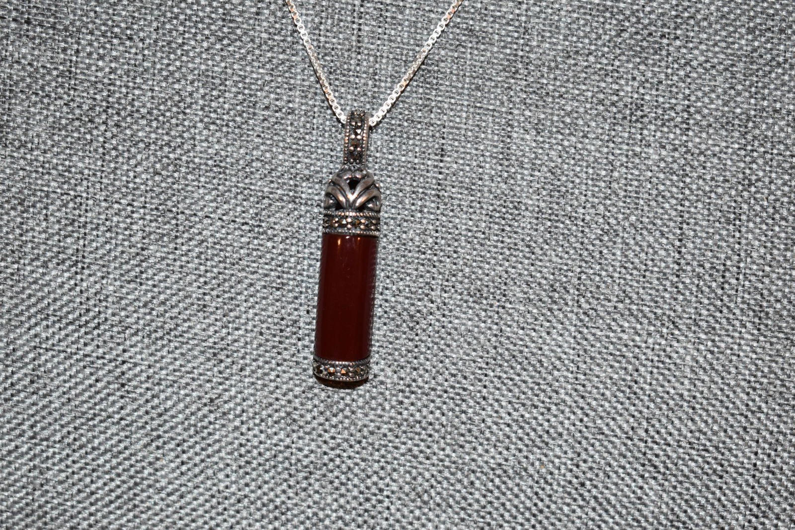 vintage jasper pendant 925 sterling marcasite necklace 23" (1 of 4)