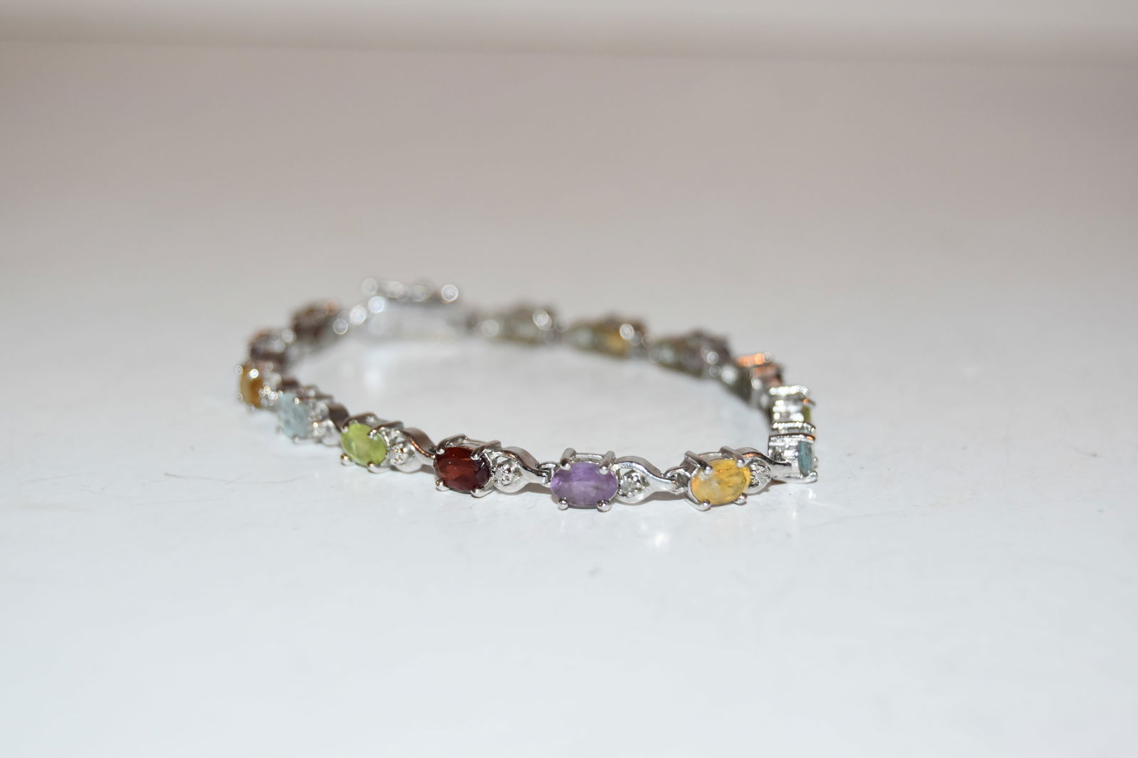 Vintage Sterling Silver Multi Stone Gemstone Link tennis Bracelet 5.5 " (1 of 4)