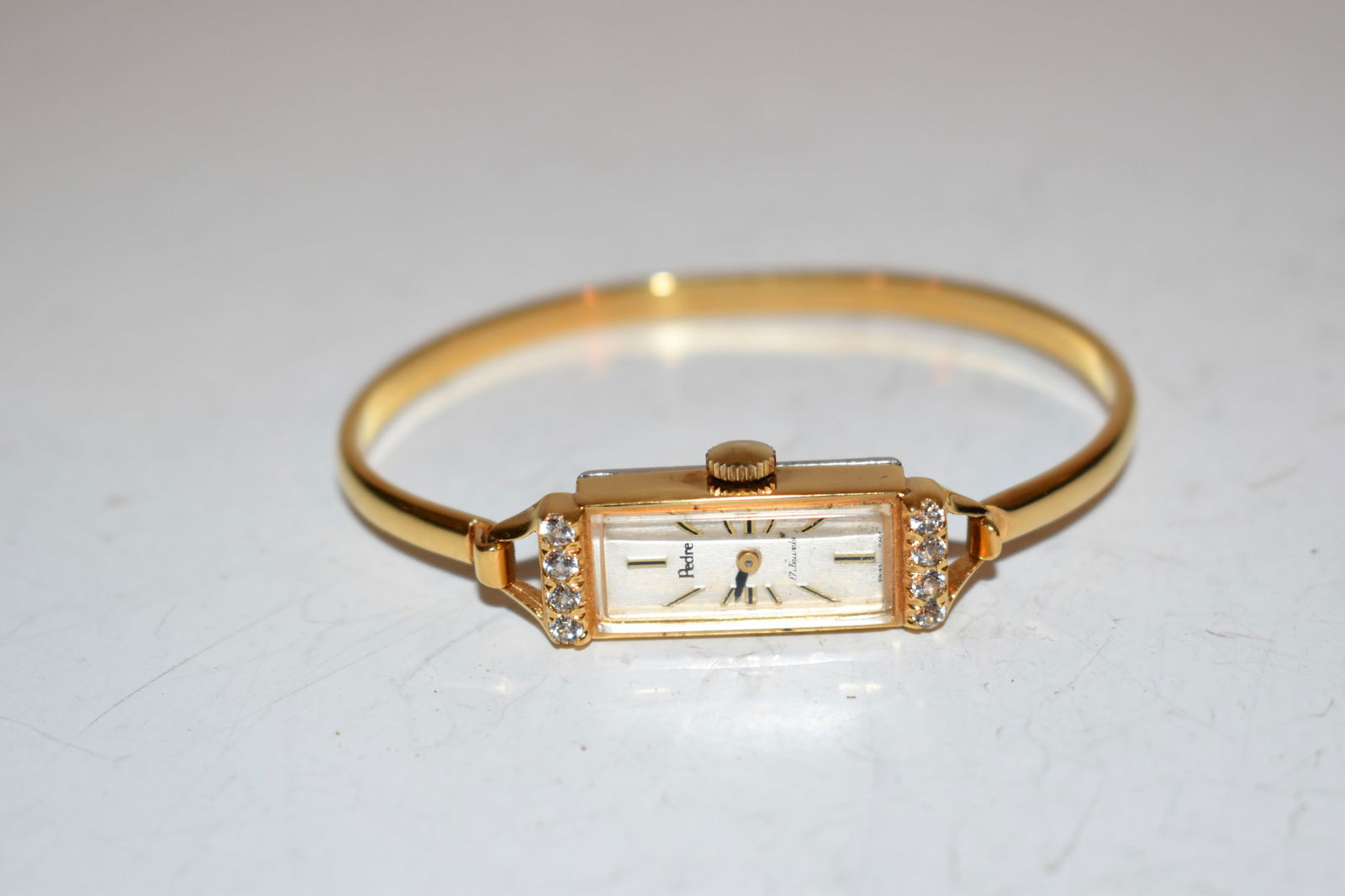 Stunning Vintage Pedre Rhinestone windup running Watch goldtone (1 of 4)