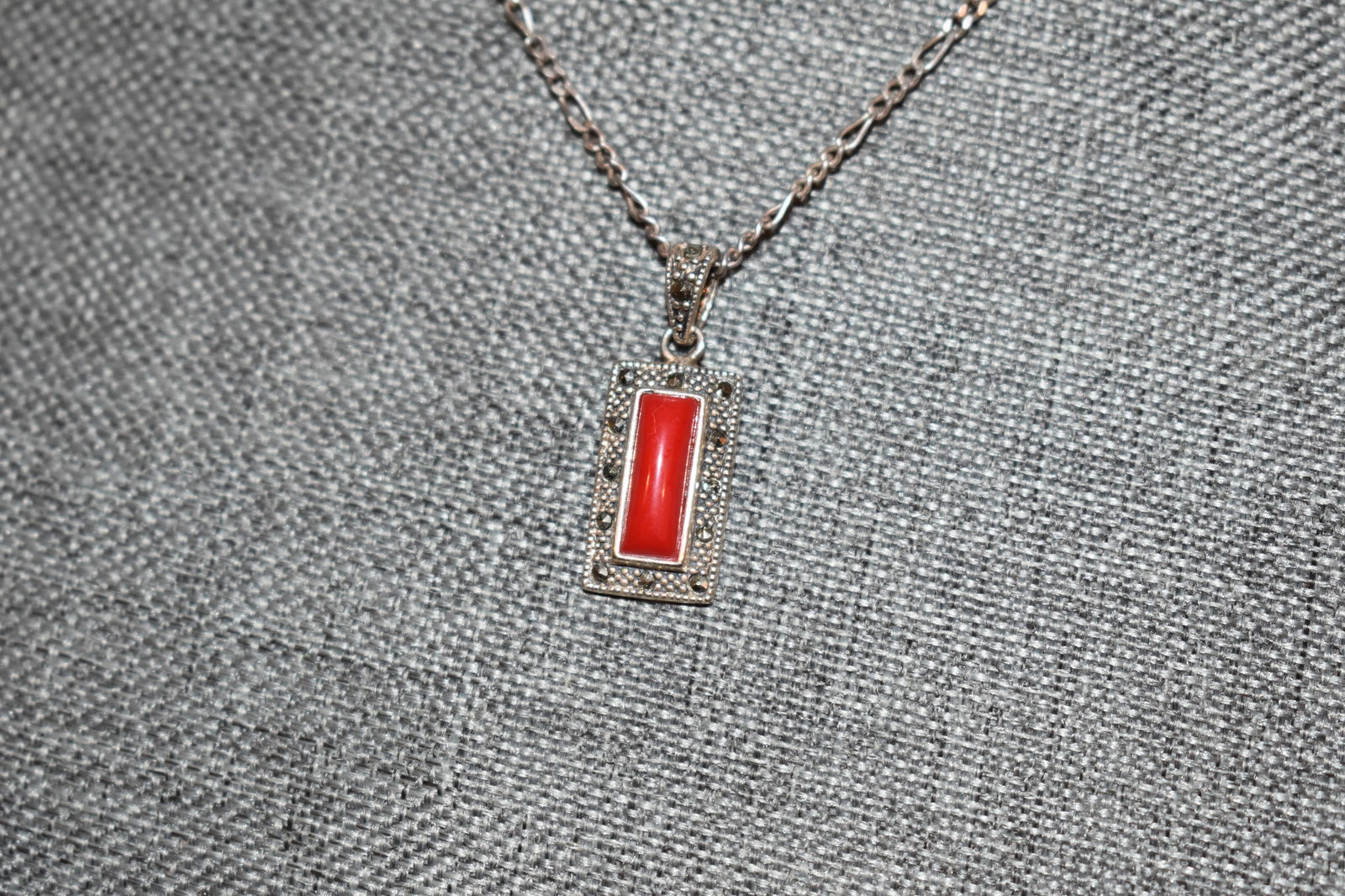 vintage jasper pendant 925 sterling marcasite necklace 18" (1 of 4)