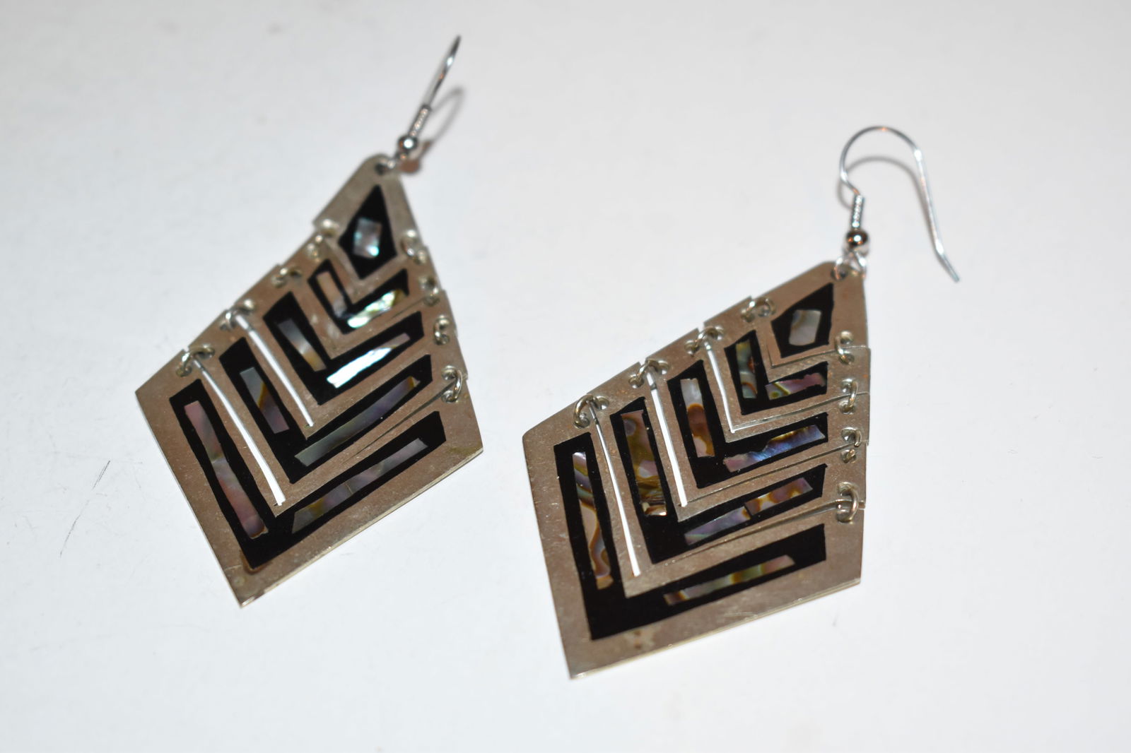 Long Mexico Alpaca Vintage Abalone earrings (1 of 4)