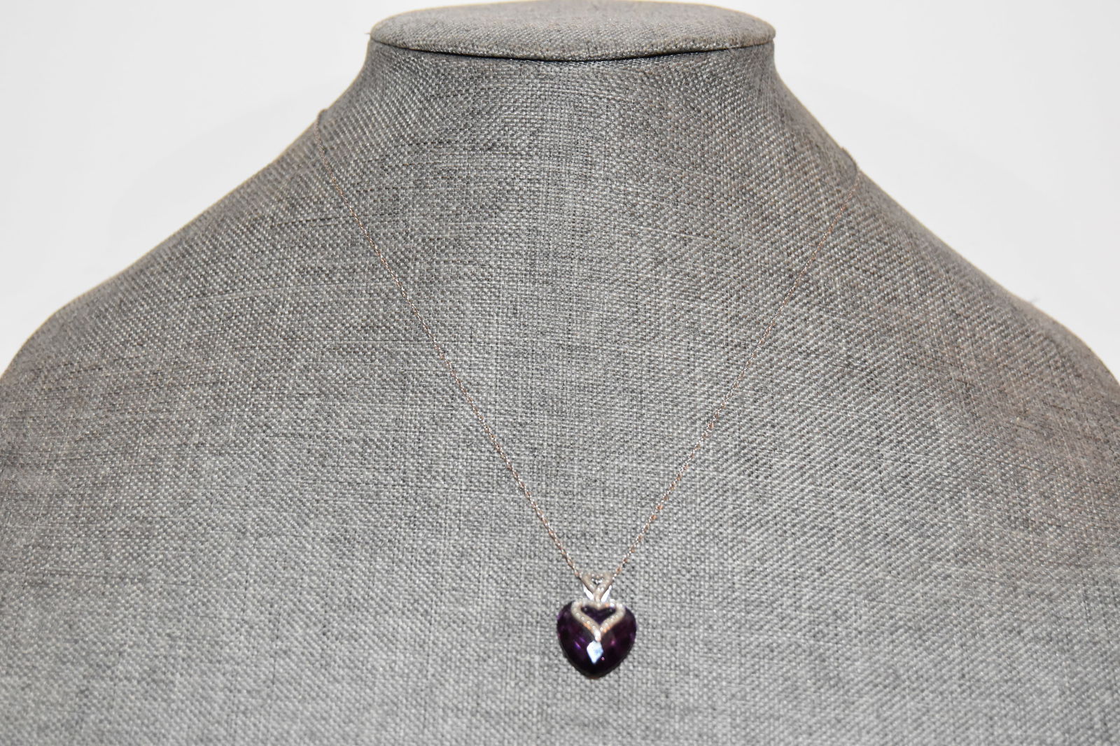 Vintage Sterling Silver Amethyst heart pendant Necklace 18" (1 of 4)