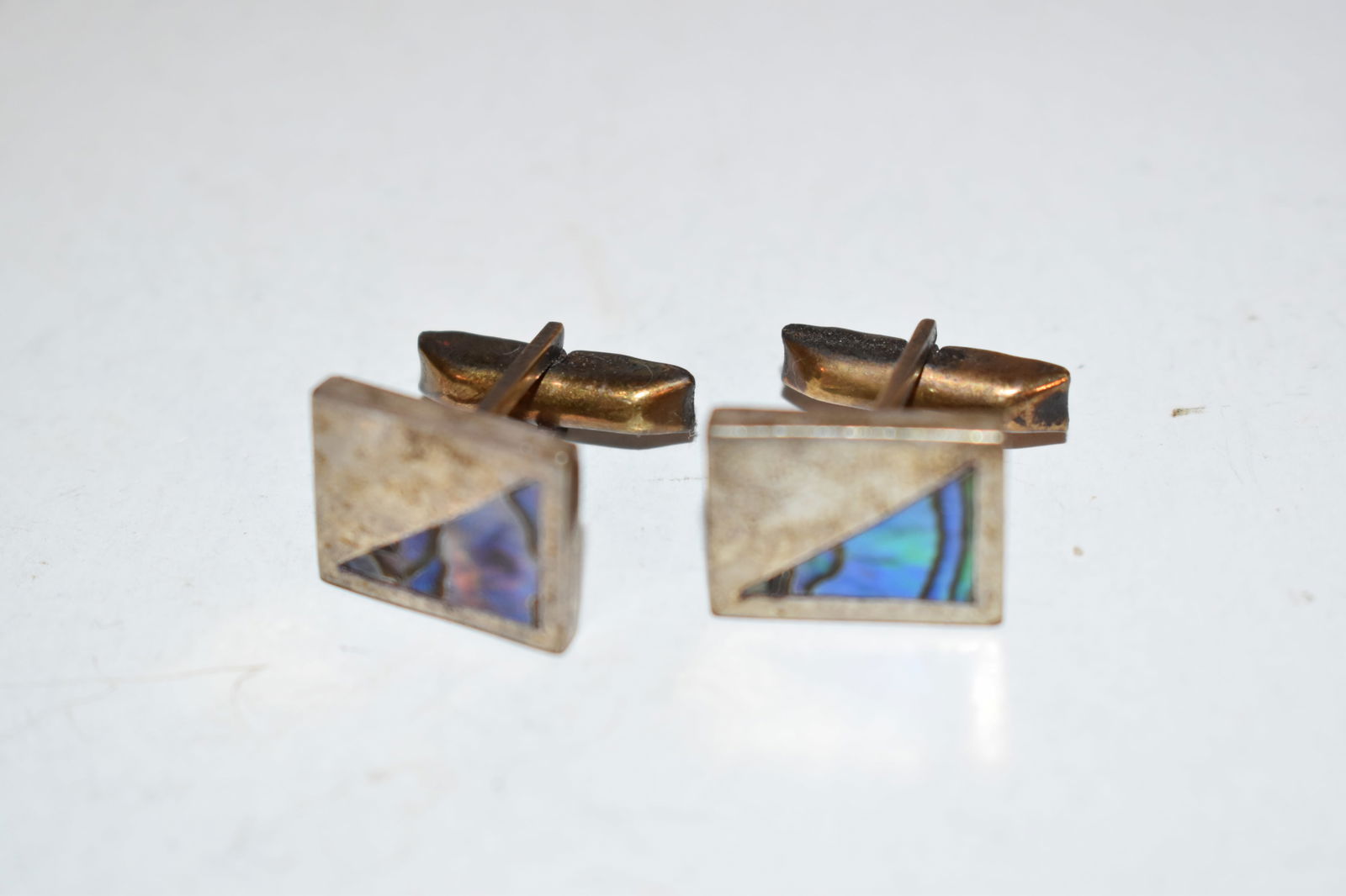 Vintage Abalone Cuff Links Sterling Silver Alpaca (1 of 4)